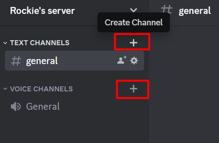 Click to create Text or Voice Channel