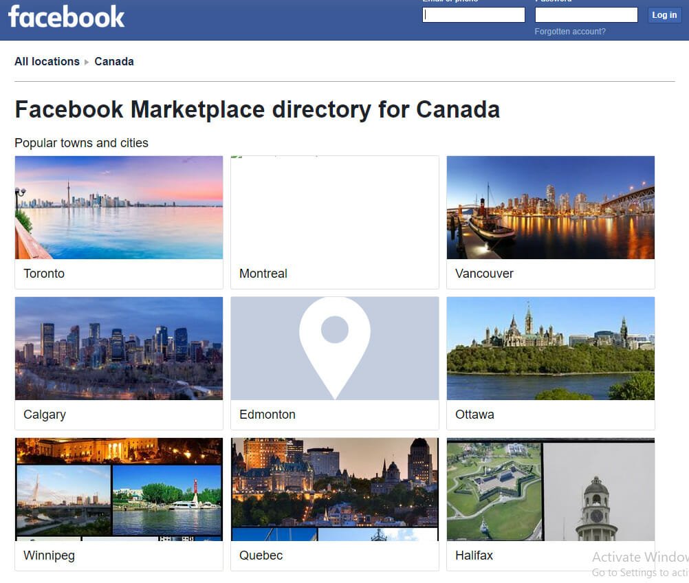 Select Town/City on Facebook Marketplace Directory