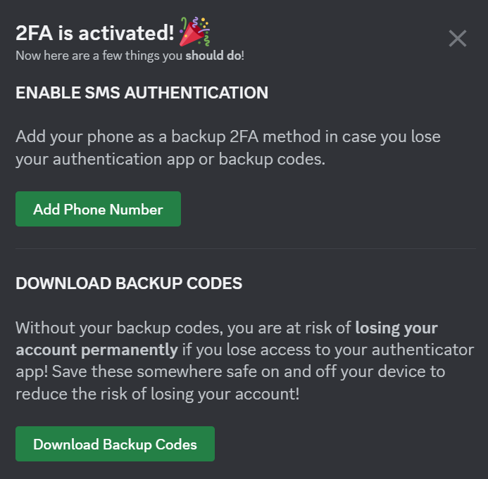 2 Factor Authentication Enabled on Discord