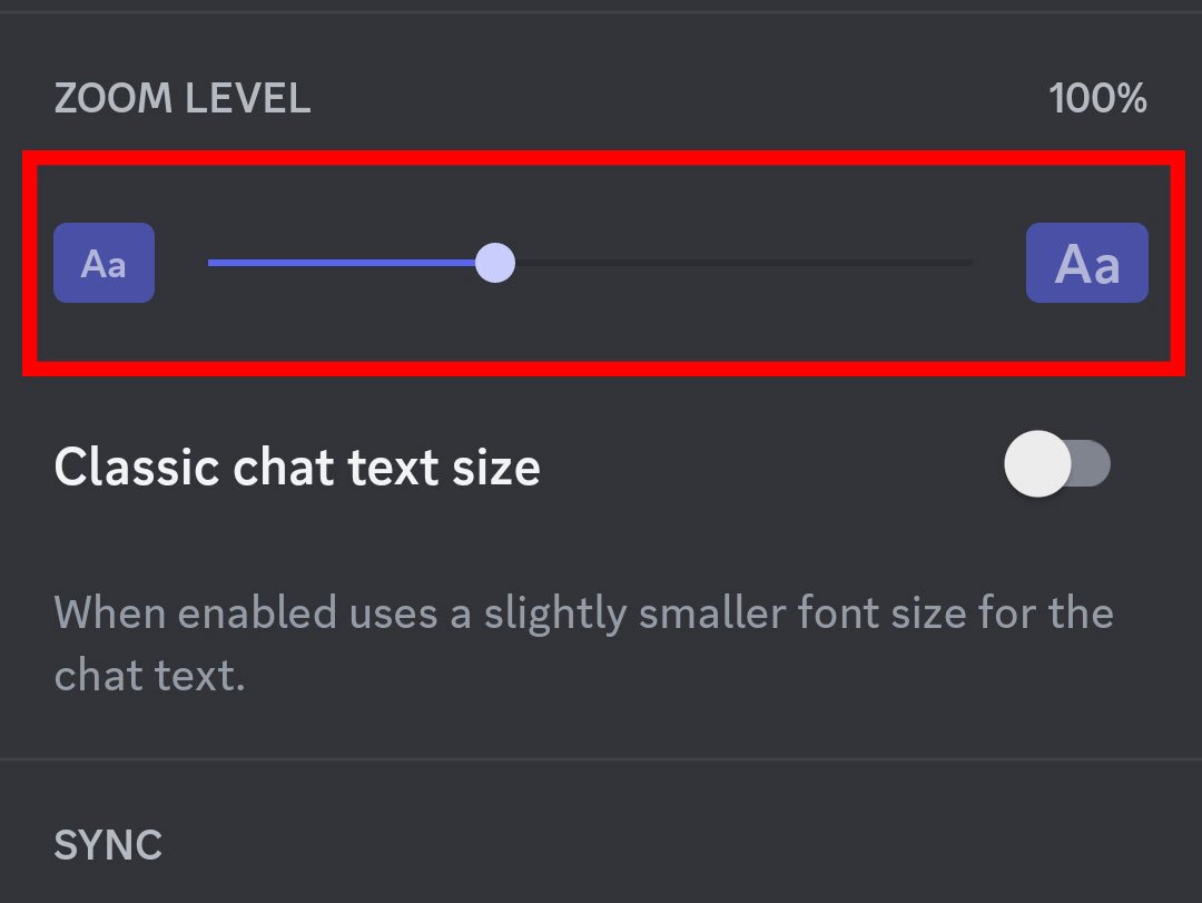 Adjust the zoom scale on Android Discord