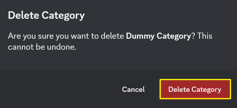 Confirm Delete category on PC