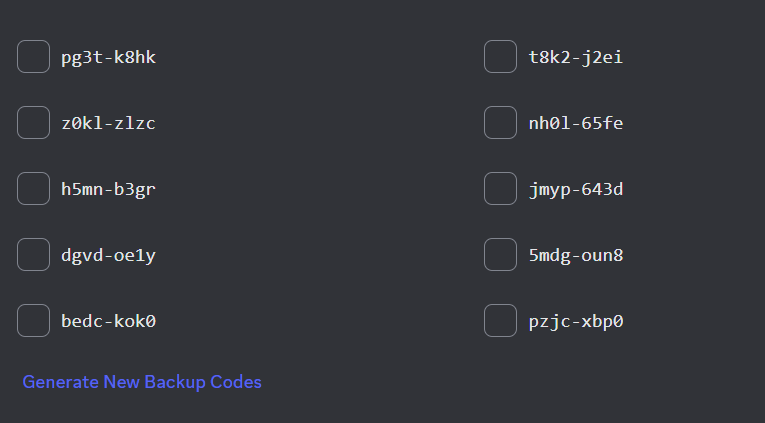 Discord Backup Codes for TheRockie