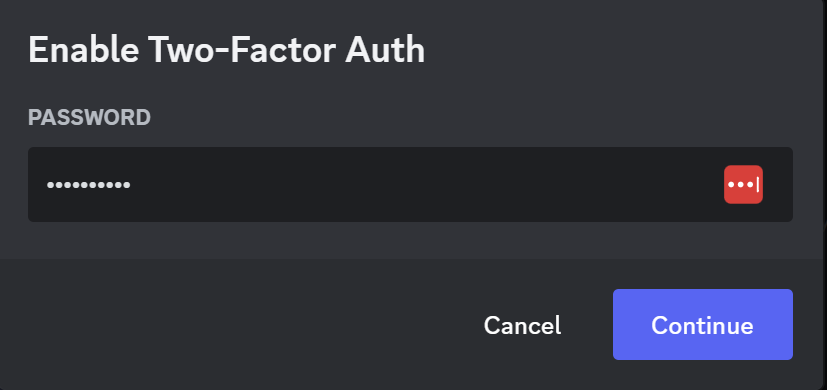 Enter your password in Two Factor Auth Discord PC