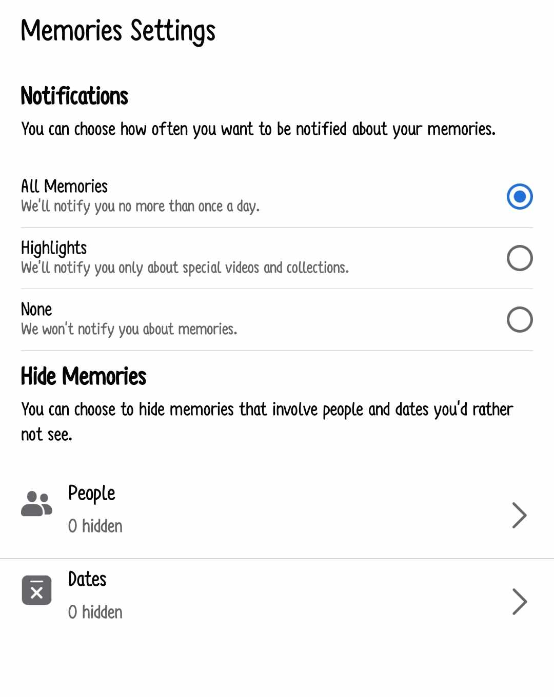 Manage Notifications of Memories