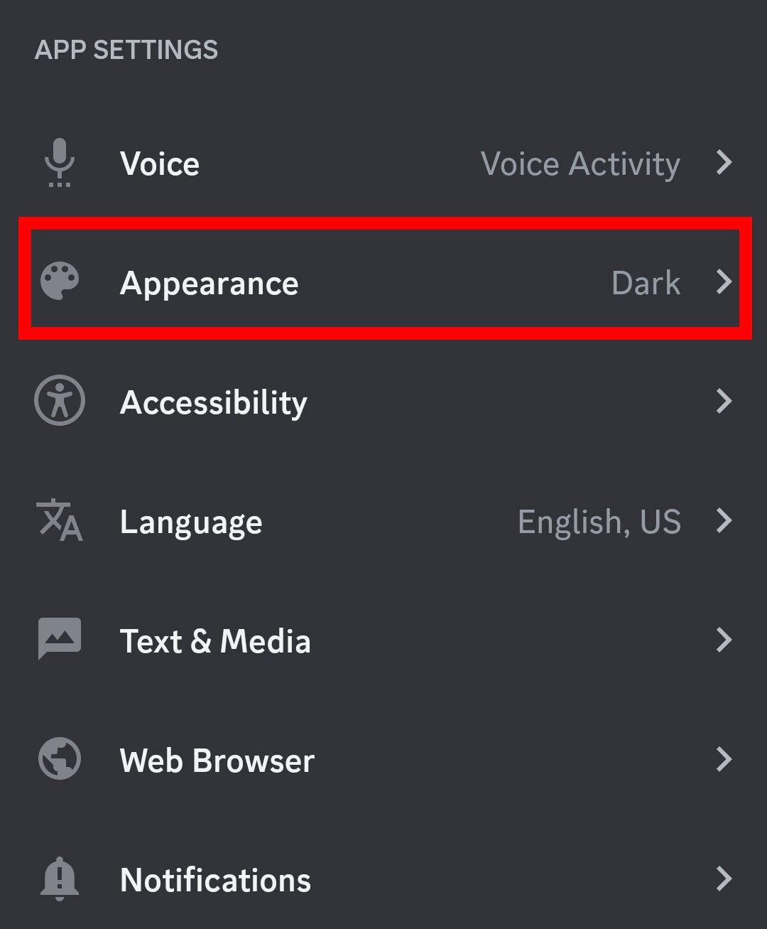 Select Appearance on Android Mobile