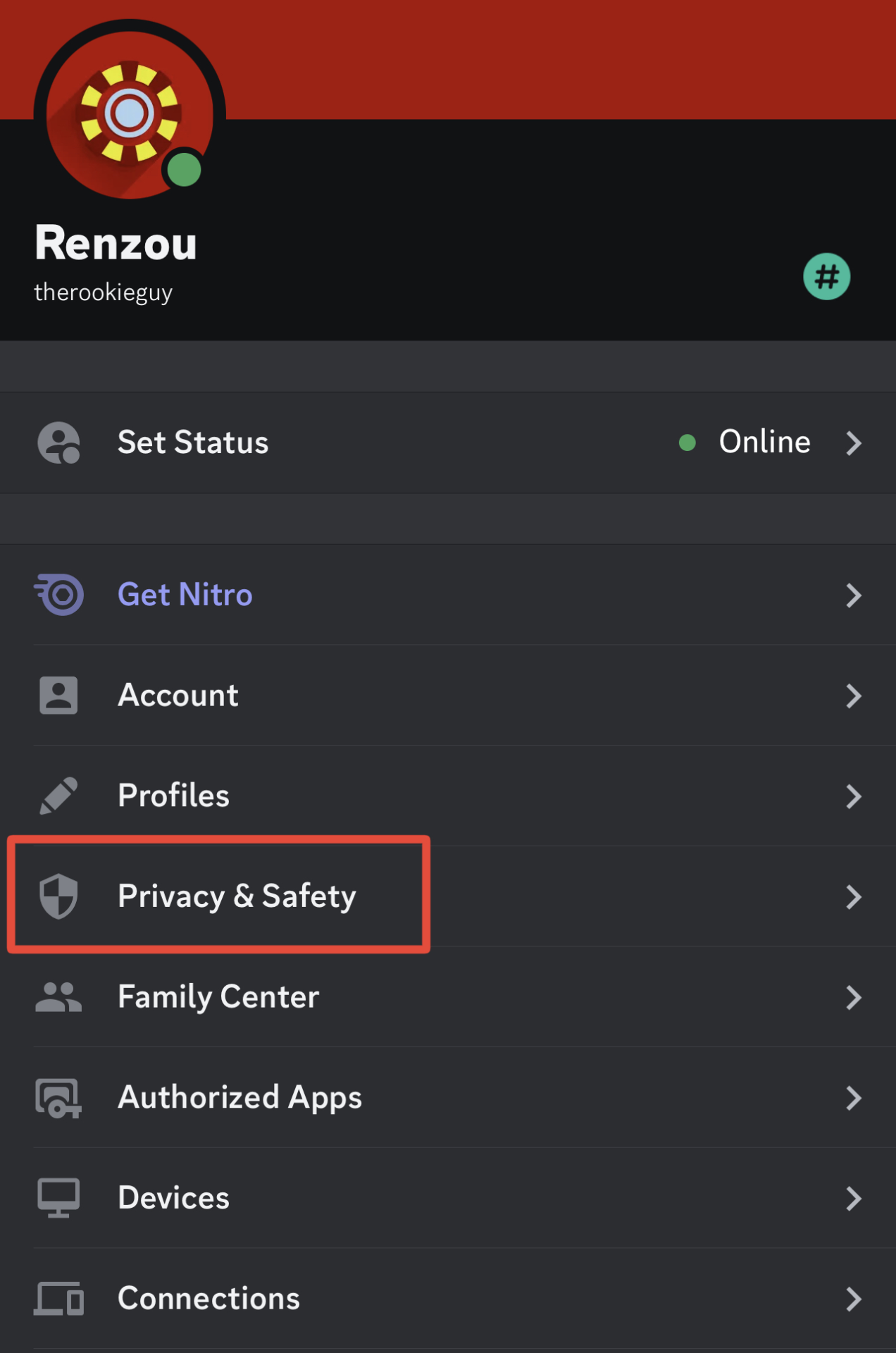Select Privacy Safety under the User setting mobile Discord