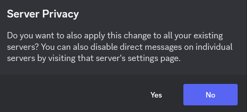 Select Yes or No on Discord Server Privacy