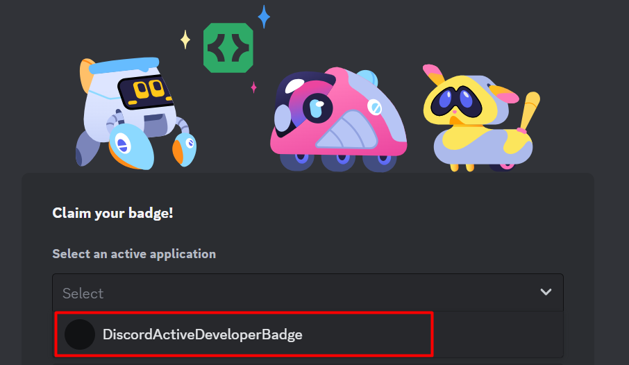 Select your application bot on Discord