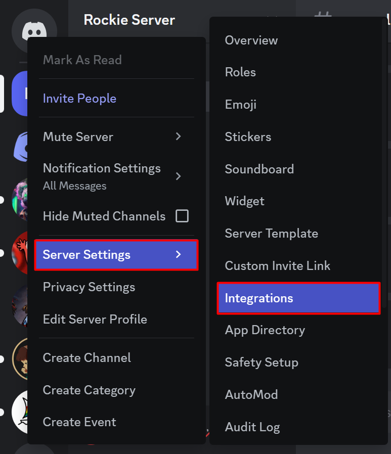 Server Settings and Integrations in Discord PC