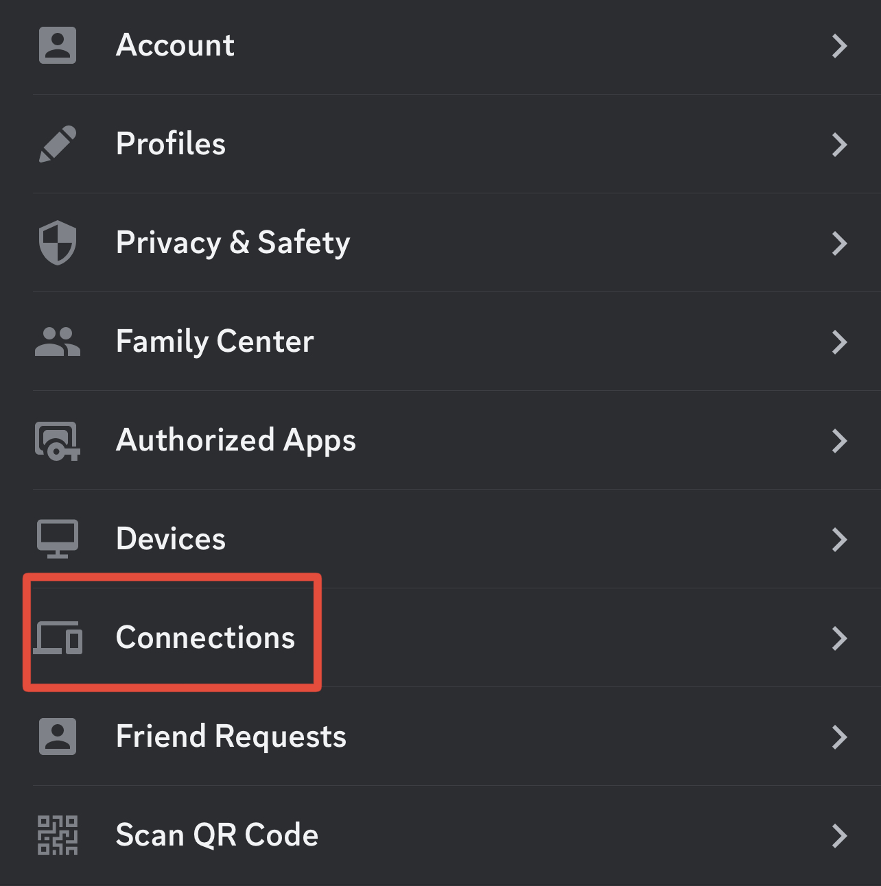 Tap on connections discord mobile