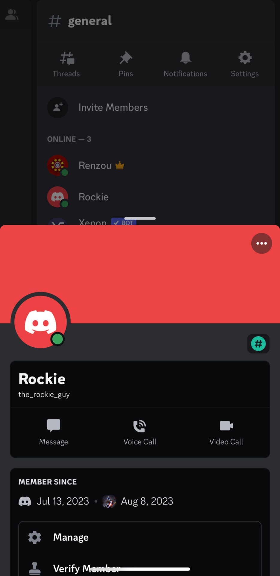 Tap on their profile and swipe up menu will appear discord mobile