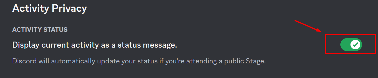 Turn off Display Current Activity as a status message Discord PC