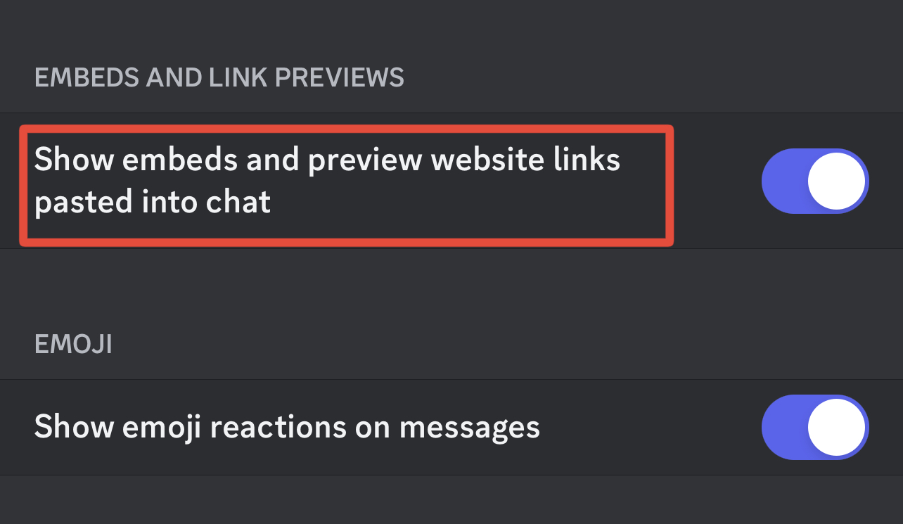 Turn off embed images and links previews discord mobile