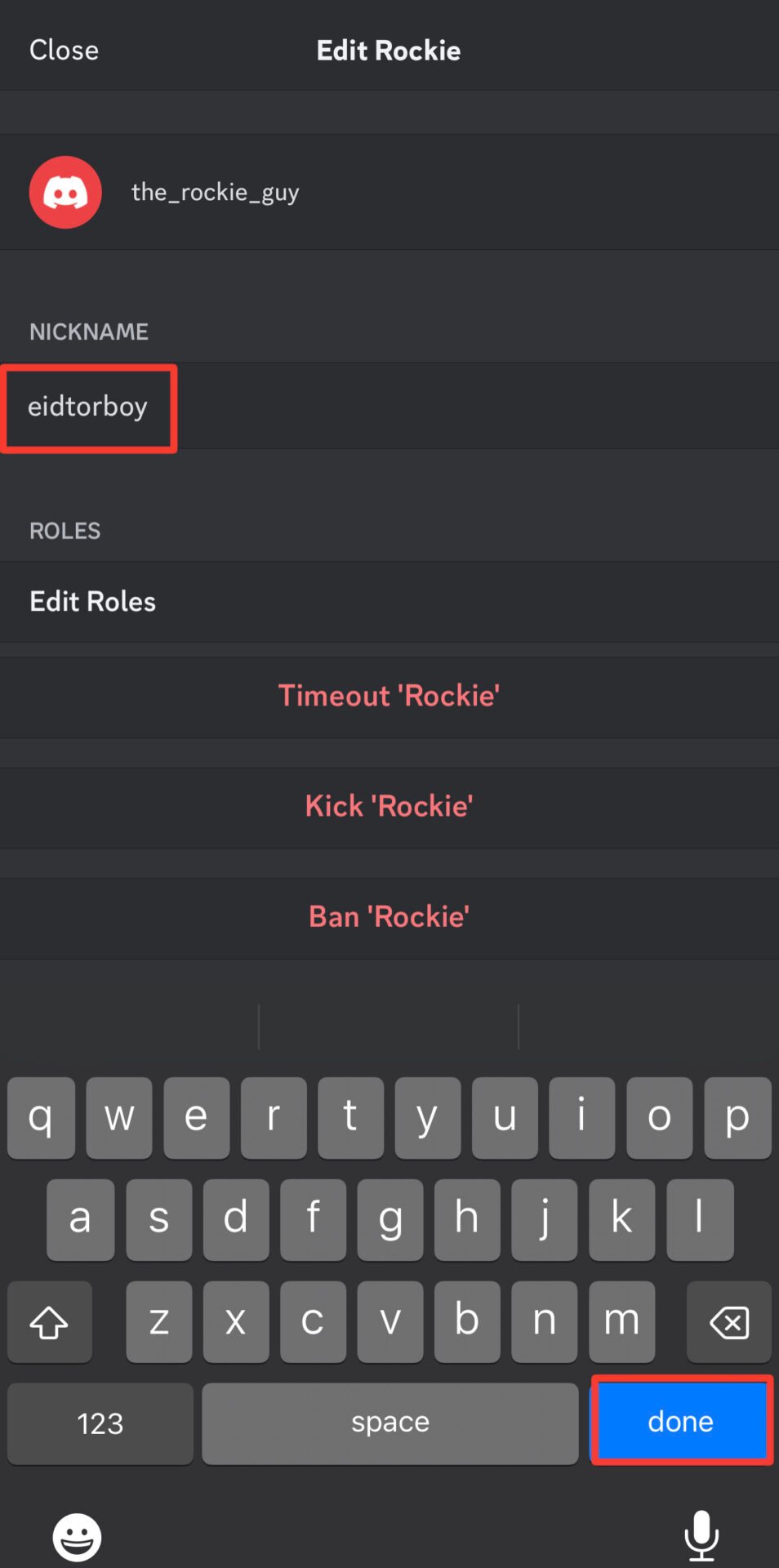 Type nickname and tap done discord mobile