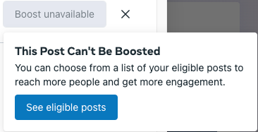 Boost Unavailable on Facebook