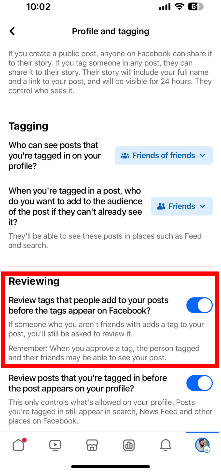 Review the posts that you are tagged in