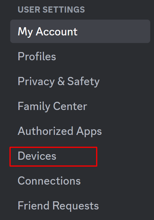 Click on Devices Discord PC