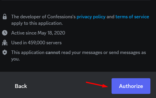 Click on the authorize button Discord PC