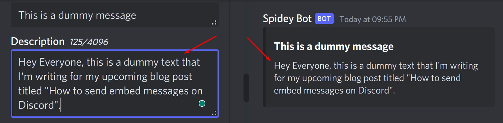 Description of embedded message Discord PC