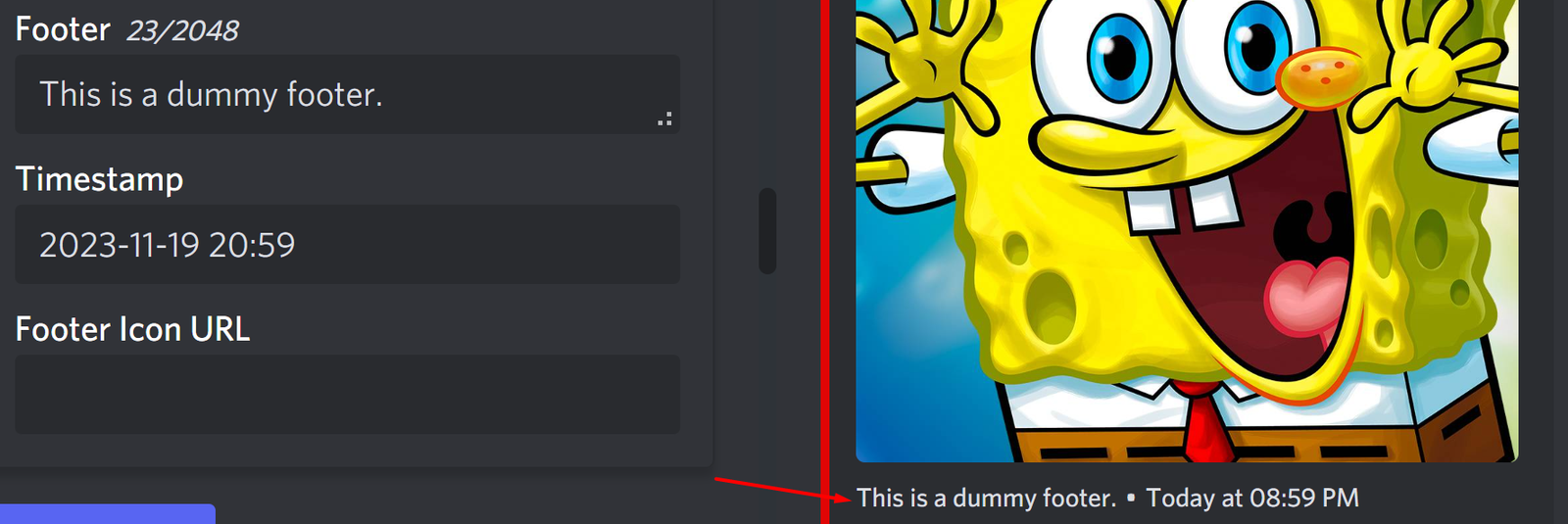 Footer in Discohook Discord PC