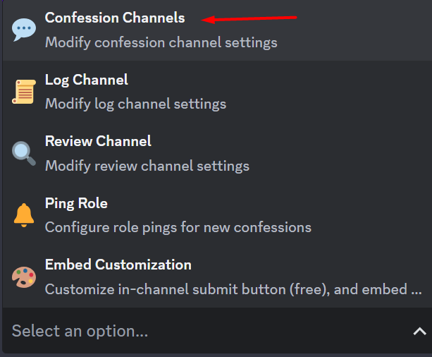 Select Confession channels Discord PC